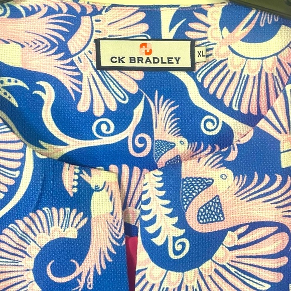 CK Bradley Sandpiper Jacket Coat Costa Pink Blue Print Open Front Sz XL - Picture 4 of 8